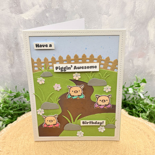 Cute Pigs Piggin' Awesome Handmade Birthday Card-1