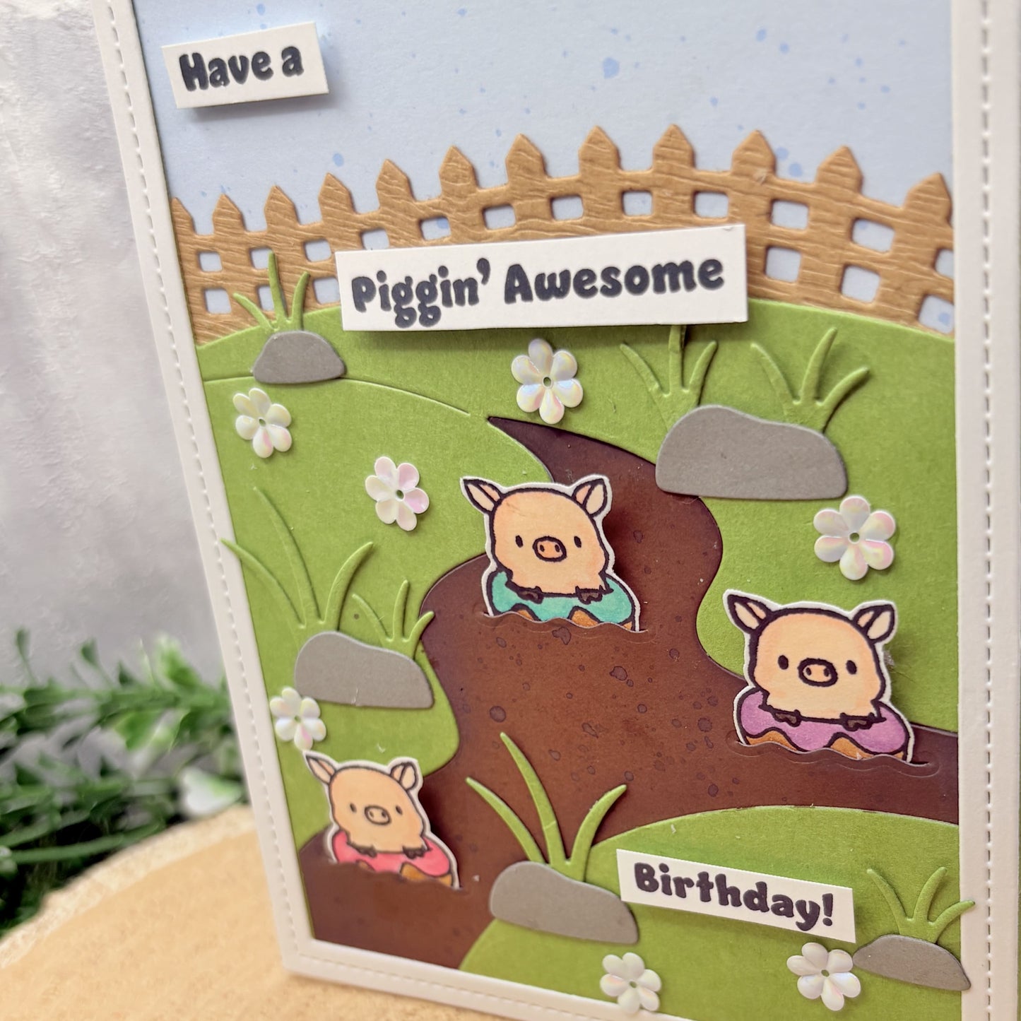 Cute Pigs Piggin' Awesome Handmade Birthday Card-2