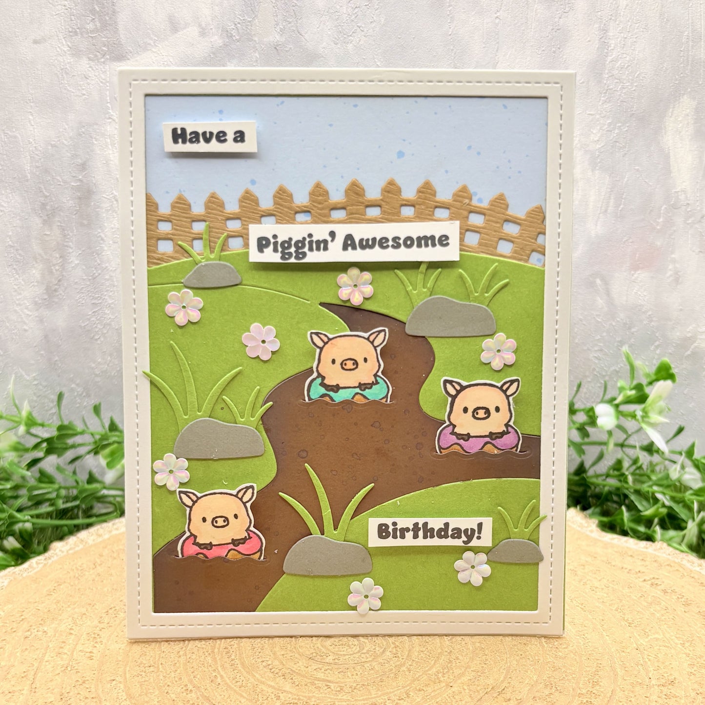 Cute Pigs Piggin' Awesome Handmade Birthday Card