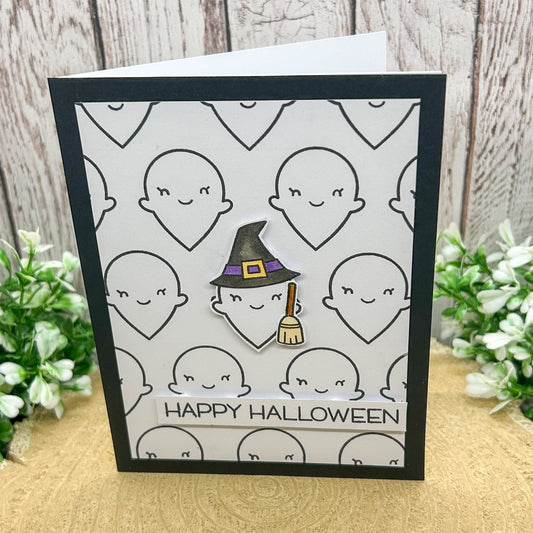 Cute Witch Ghost Happy Halloween Handmade Card-1