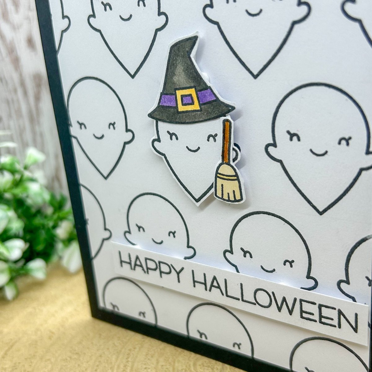 Cute Witch Ghost Happy Halloween Handmade Card-2