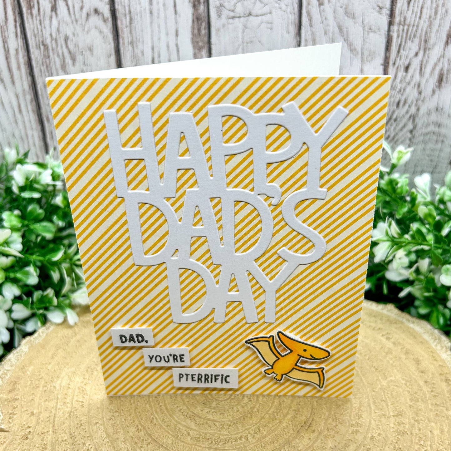 Dad You're Pterrific Yellow Dino Handmade Father's Day Card-1