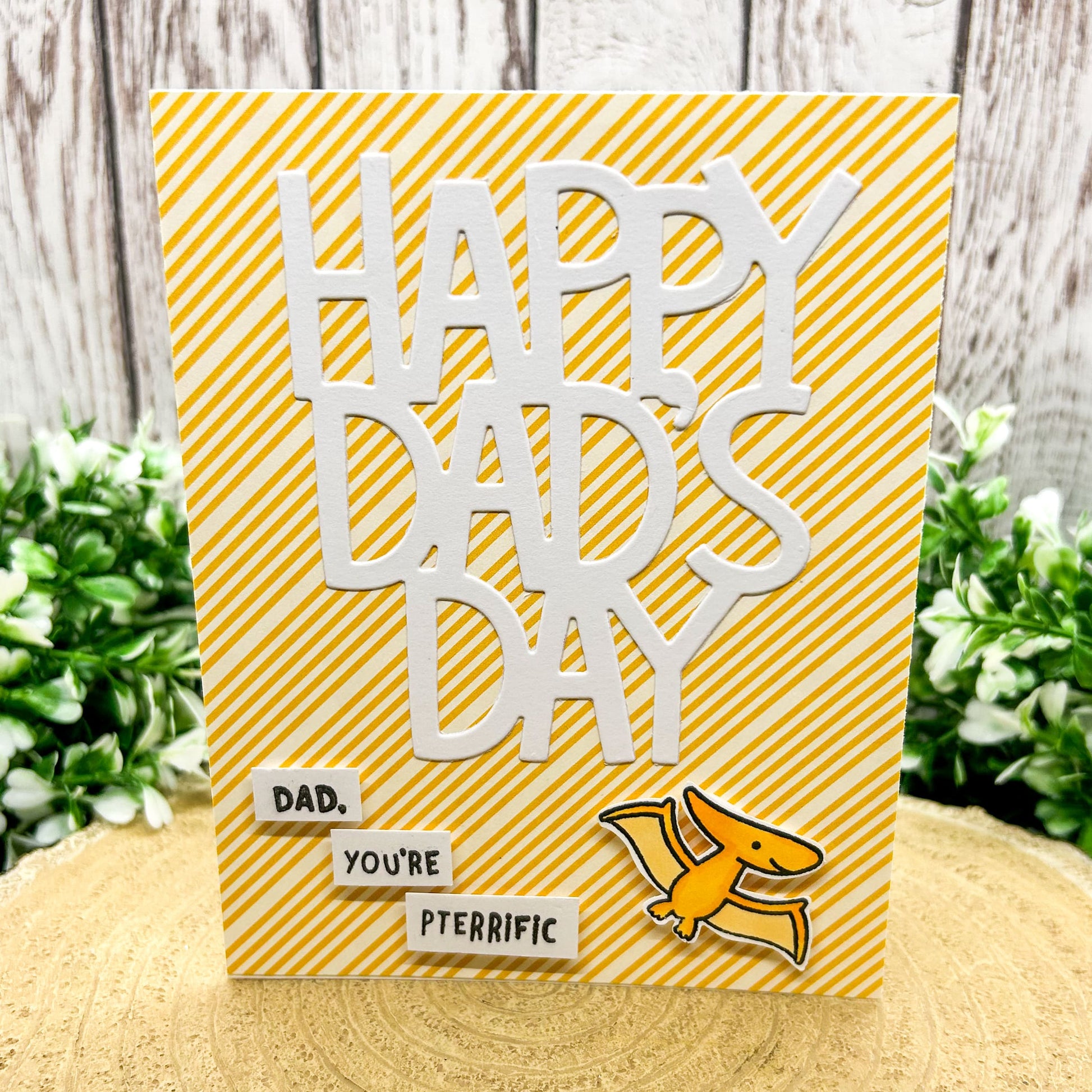 Dad You're Pterrific Yellow Dino Handmade Father's Day Card