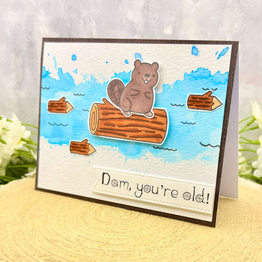 Dam, you're Old! Funny Beaver Handmade Birthday Card-1