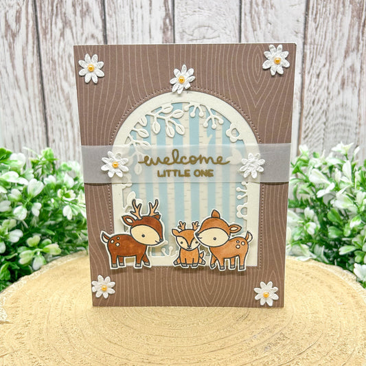 Deer Family Welcome Little One Handmade New Baby Card