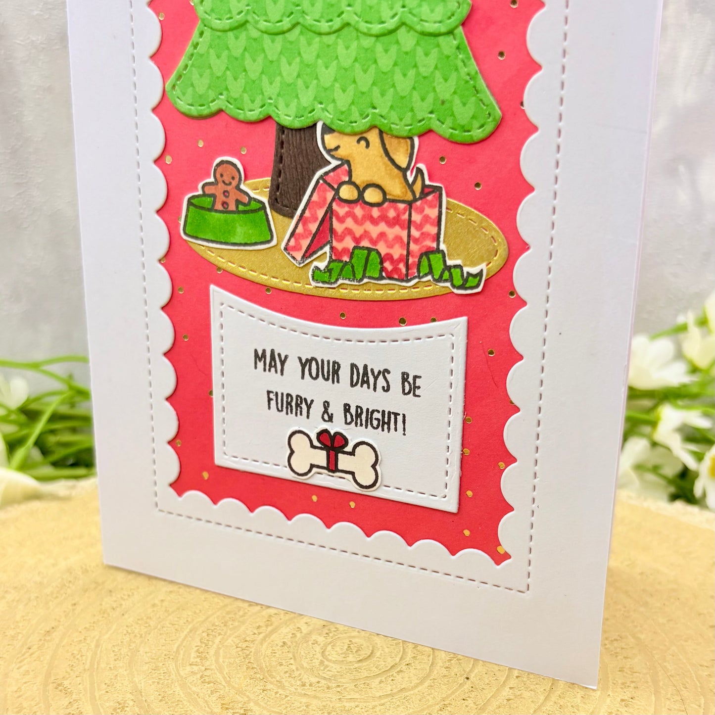 Dog Under Tree Handmade Christmas Card-2