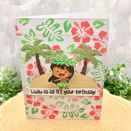 Exotic Hula Girl Handmade Character Birthday Card-1