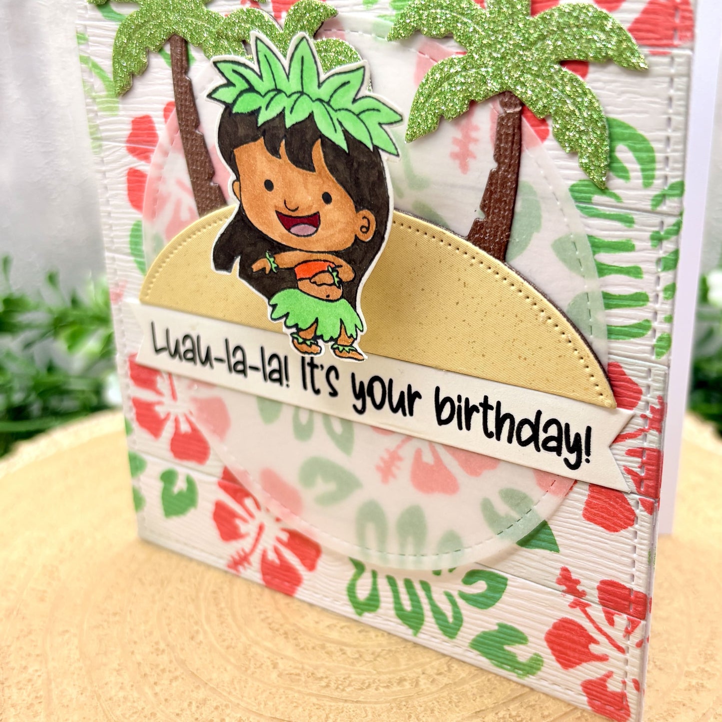 Exotic Hula Girl Handmade Character Birthday Card-2
