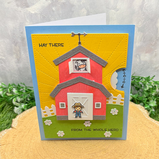 Farm Barn From The Whole Herd Handmade Reveal Wheel Card-1