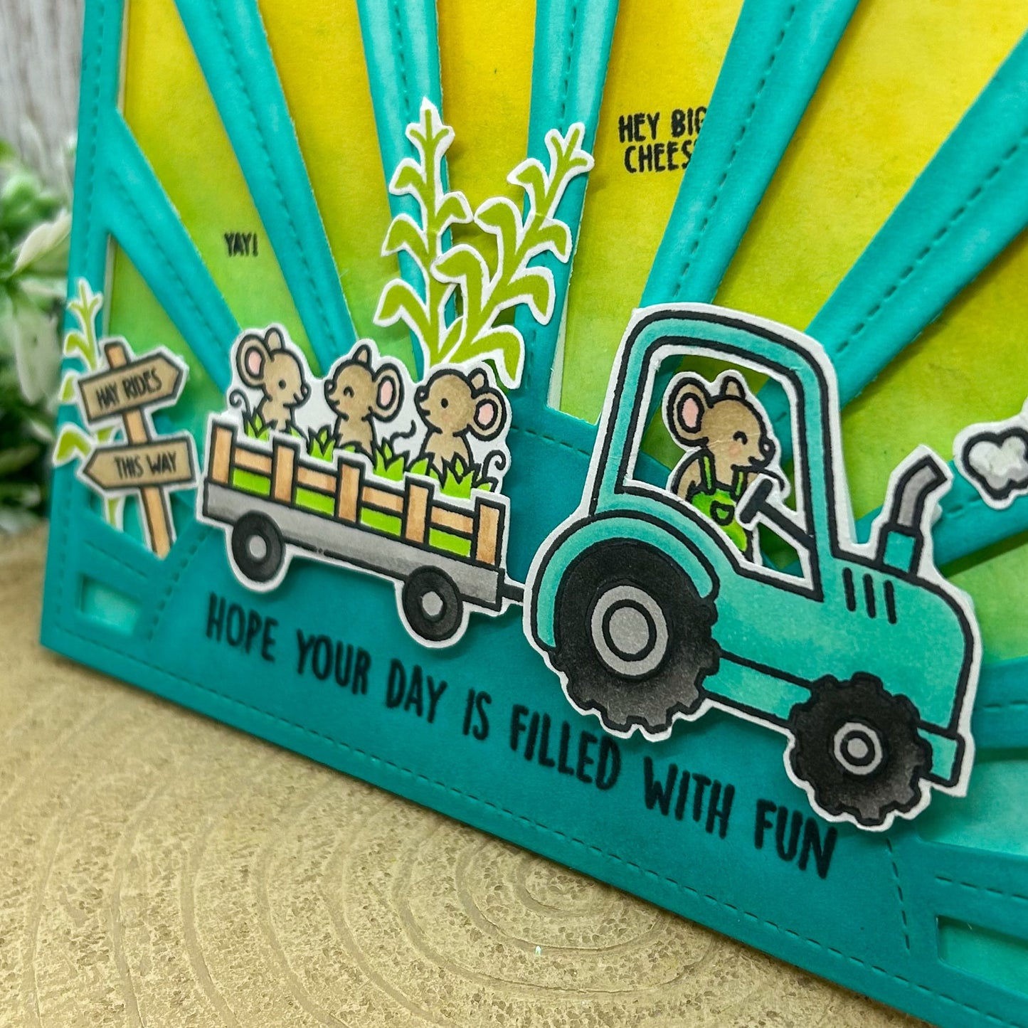 Farmer Mice In Tractor Handmade Birthday Card