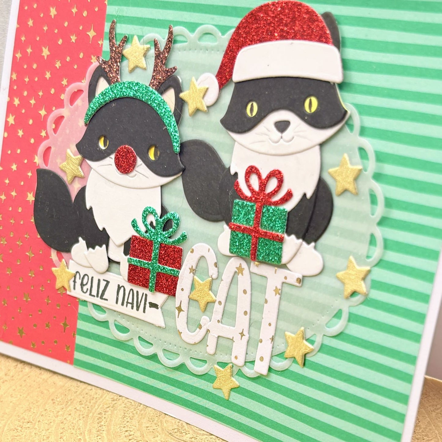 Feliz Navi-Cat Tuxedo Cats Handmade Christmas Card-2