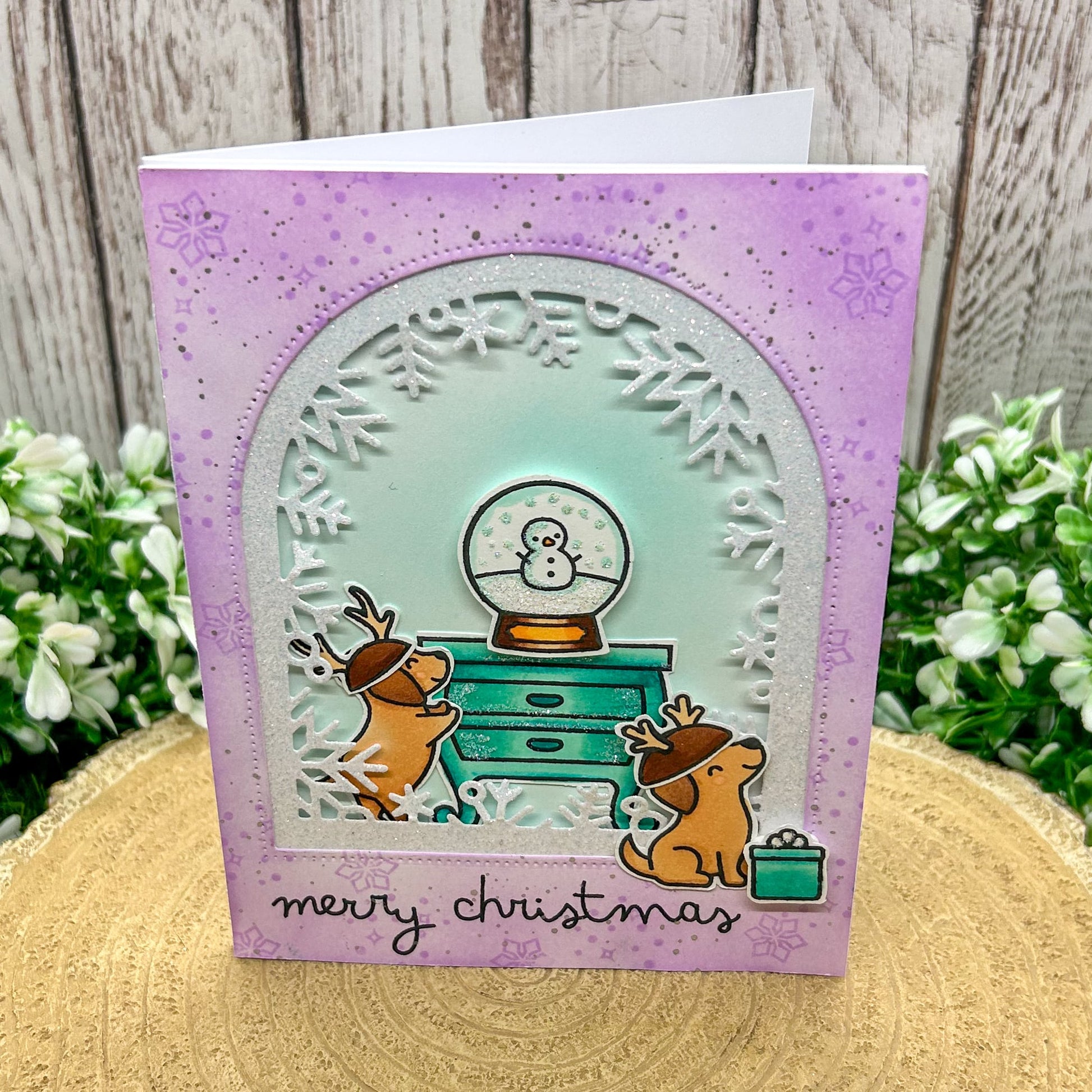Festive Dogs & Snow Globe Handmade Christmas Card-1