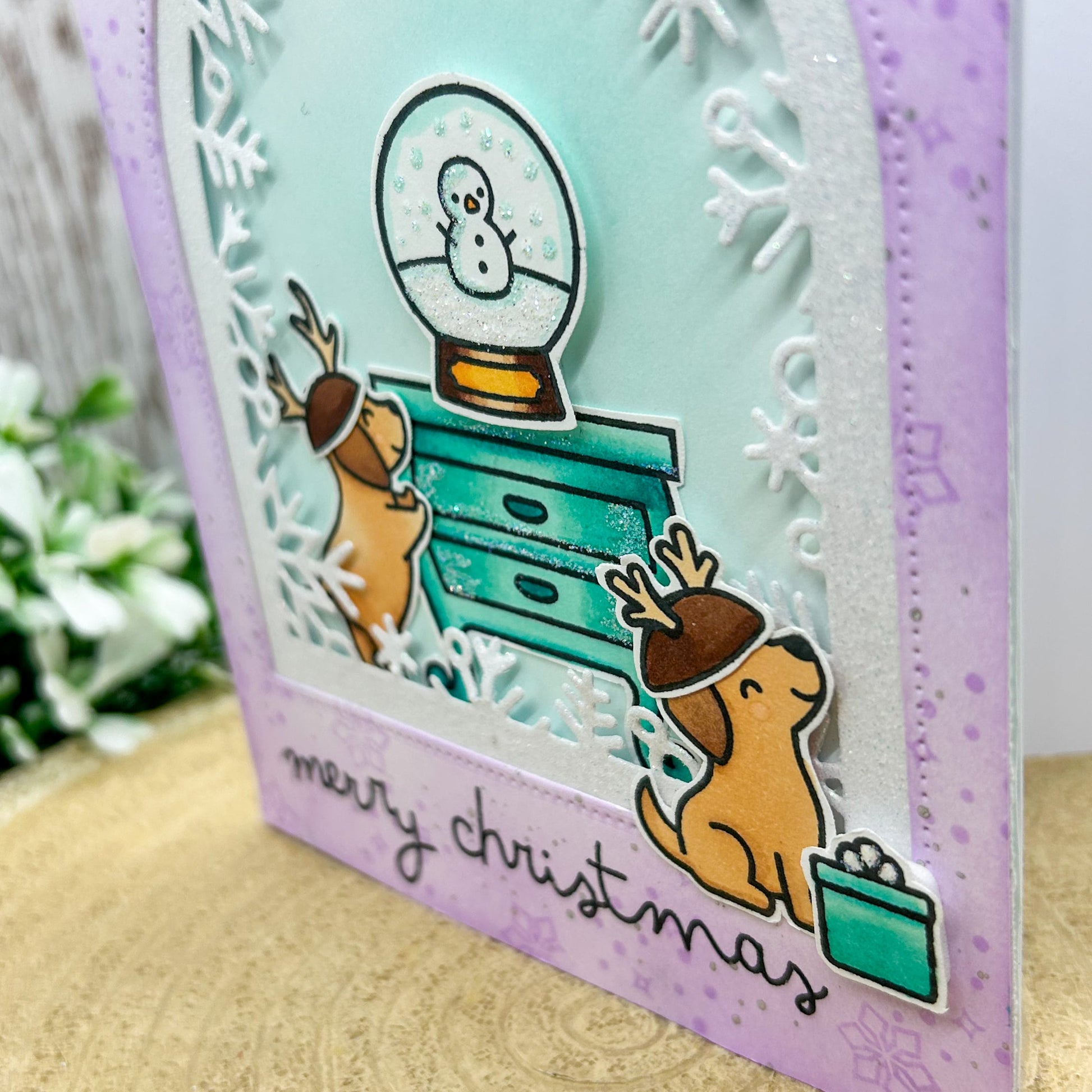 Festive Dogs & Snow Globe Handmade Christmas Card-2
