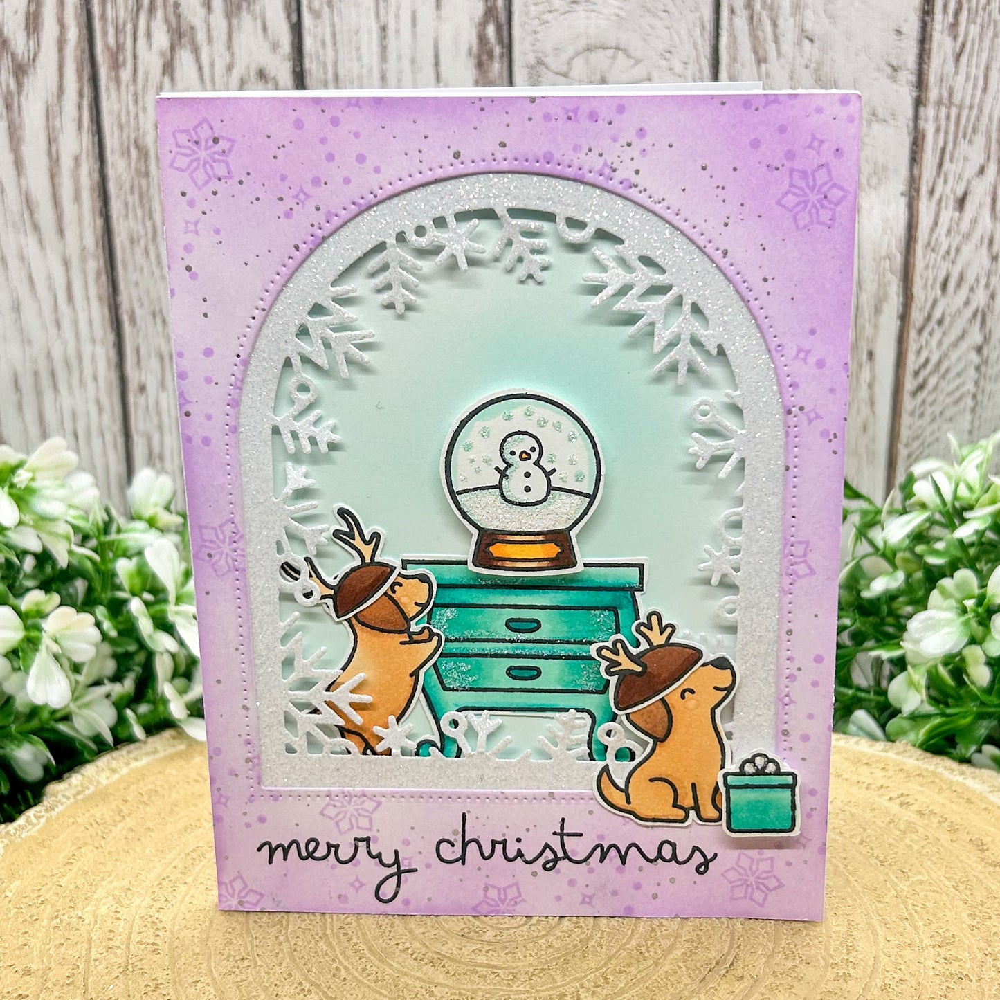 Festive Dogs & Snow Globe Handmade Christmas Card
