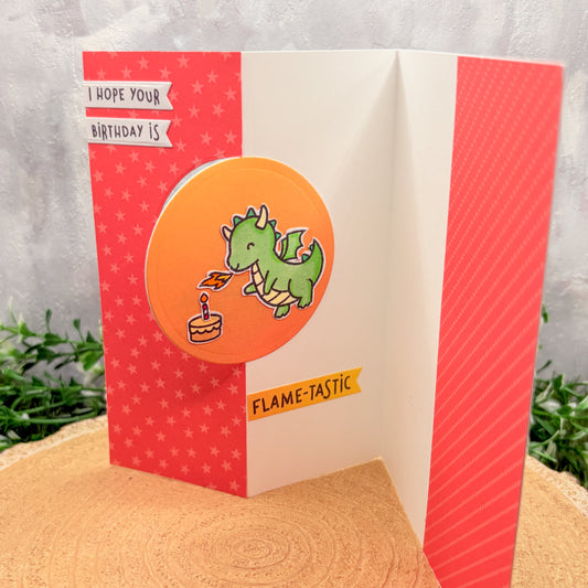 Flame-tastic Spinning Dragon Handmade Birthday Card-1