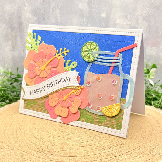 Flowers & Cold Drink Handmade Birthday Card-1