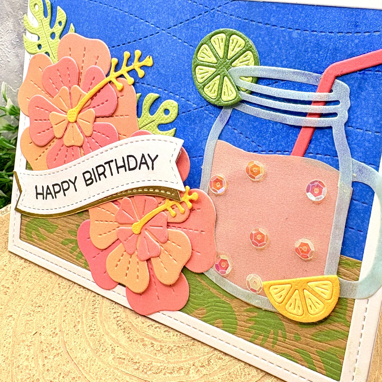 Flowers & Cold Drink Handmade Birthday Card-2