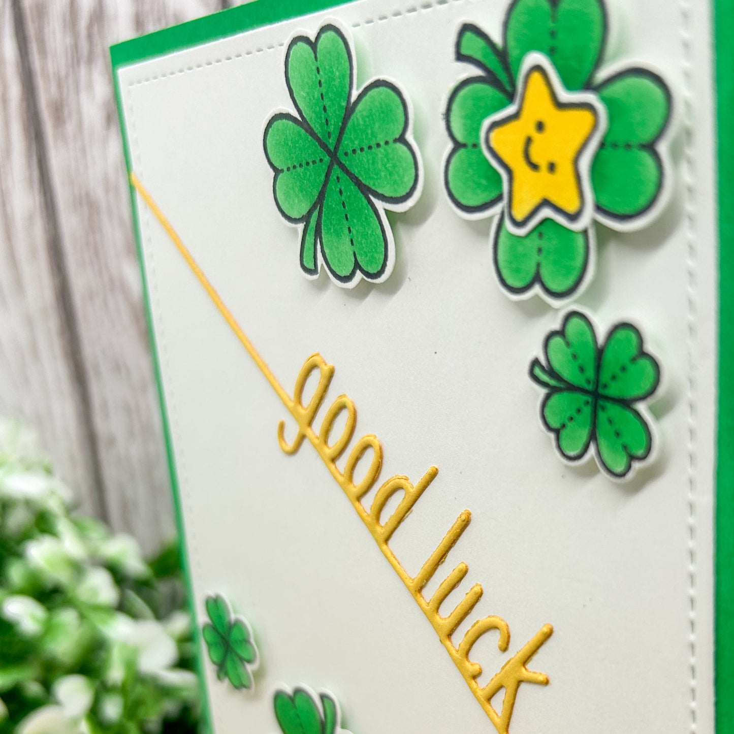 Four Leaf Clover Handmade Good Luck Card