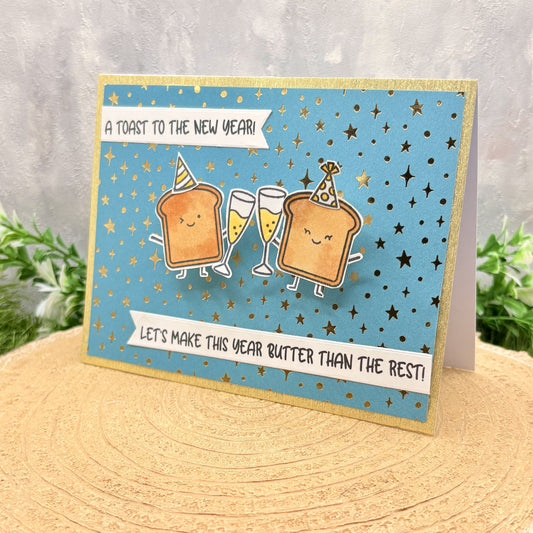Funny Toast Pun Handmade New Year Card