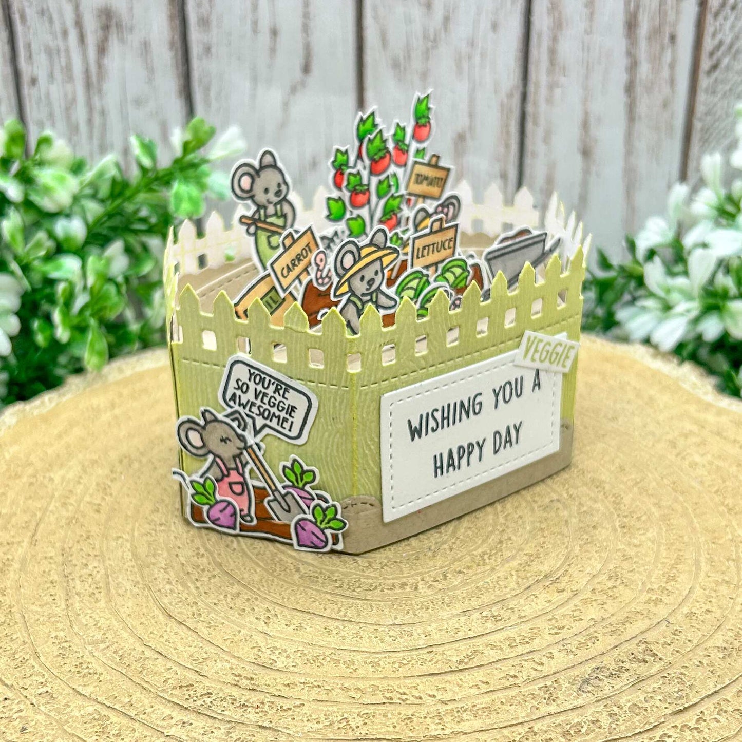 Gardening Mice Veggie Patch Handmade Pop Up Card-1