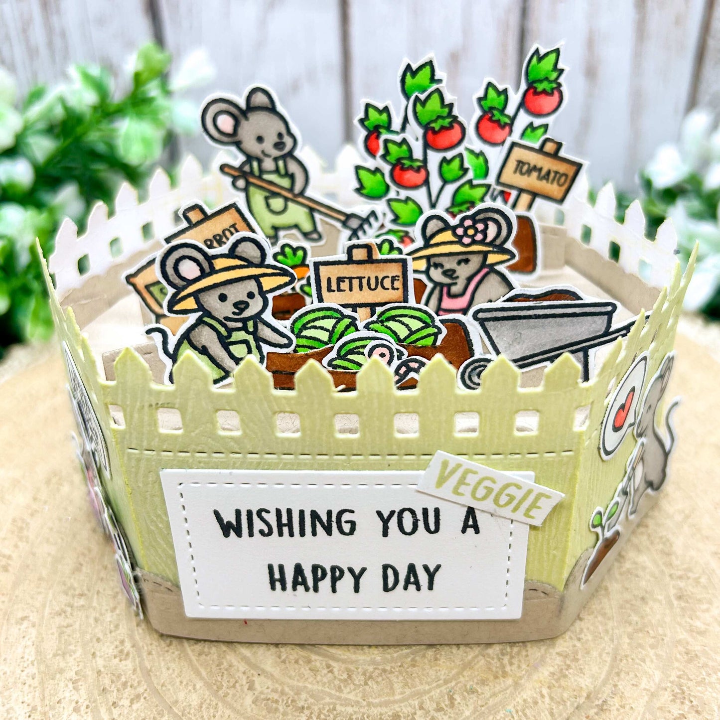 Gardening Mice Veggie Patch Handmade Pop Up Card-3