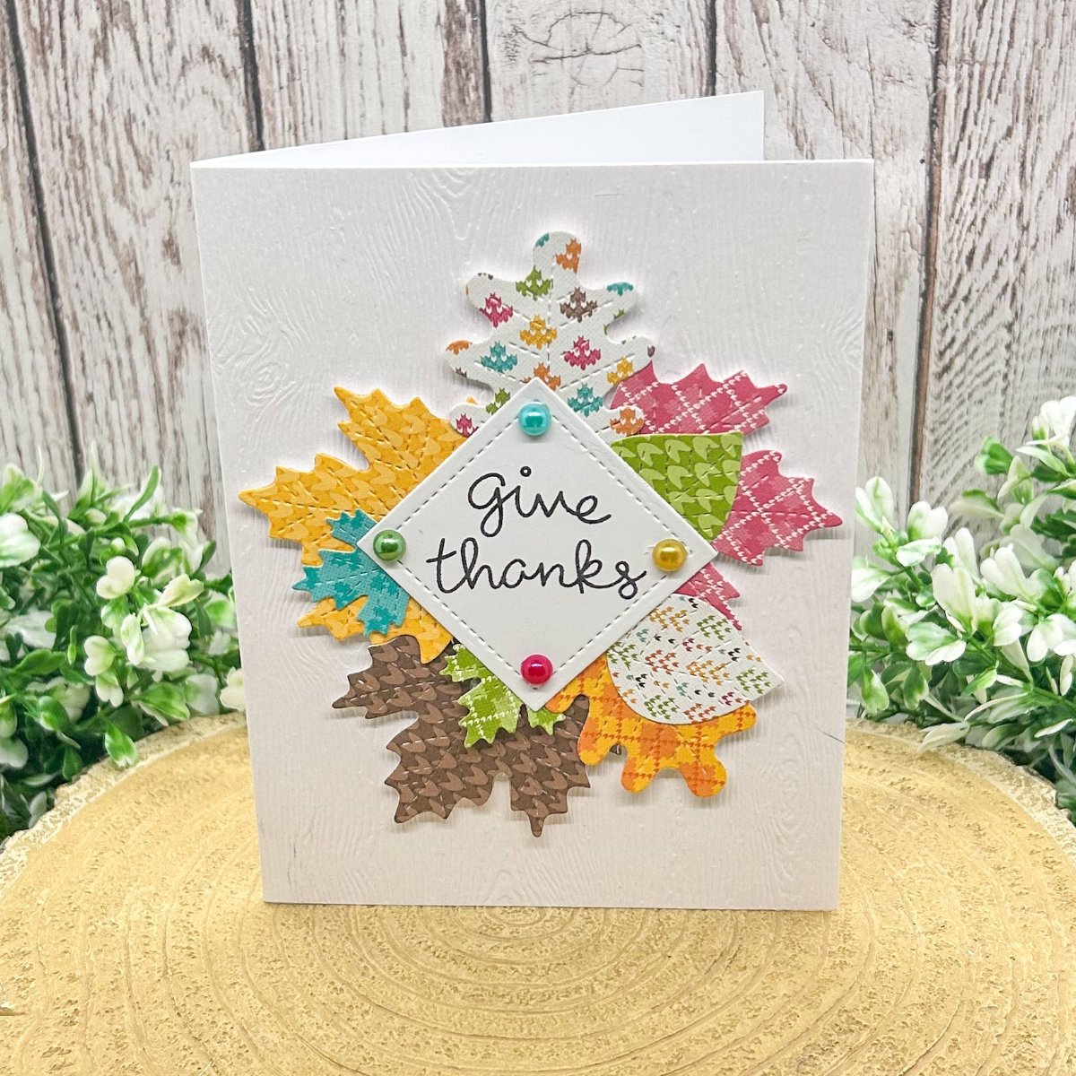 Give Thanks Colourful Leaves Handmade Thank You Card-1