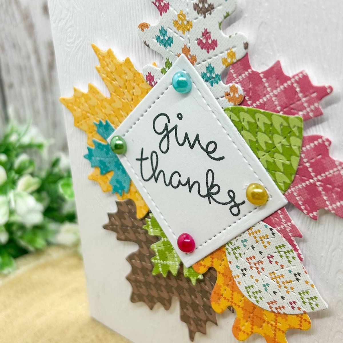 Give Thanks Colourful Leaves Handmade Thank You Card-2