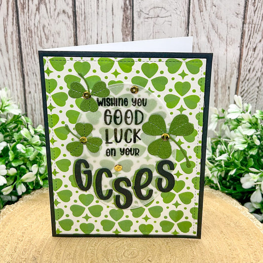 Good Luck GCSE's Four Leaf Clover Handmade Card-1