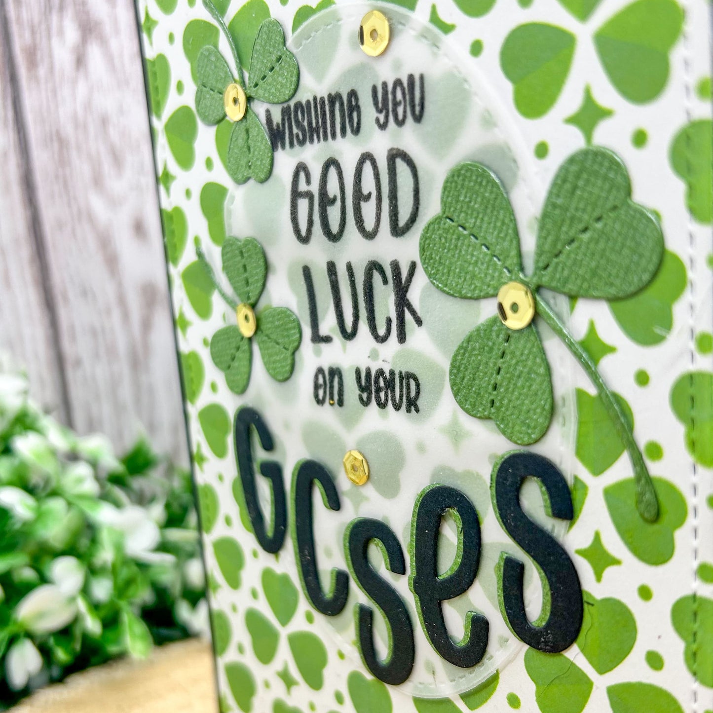 Good Luck GCSE's Four Leaf Clover Handmade Card-2