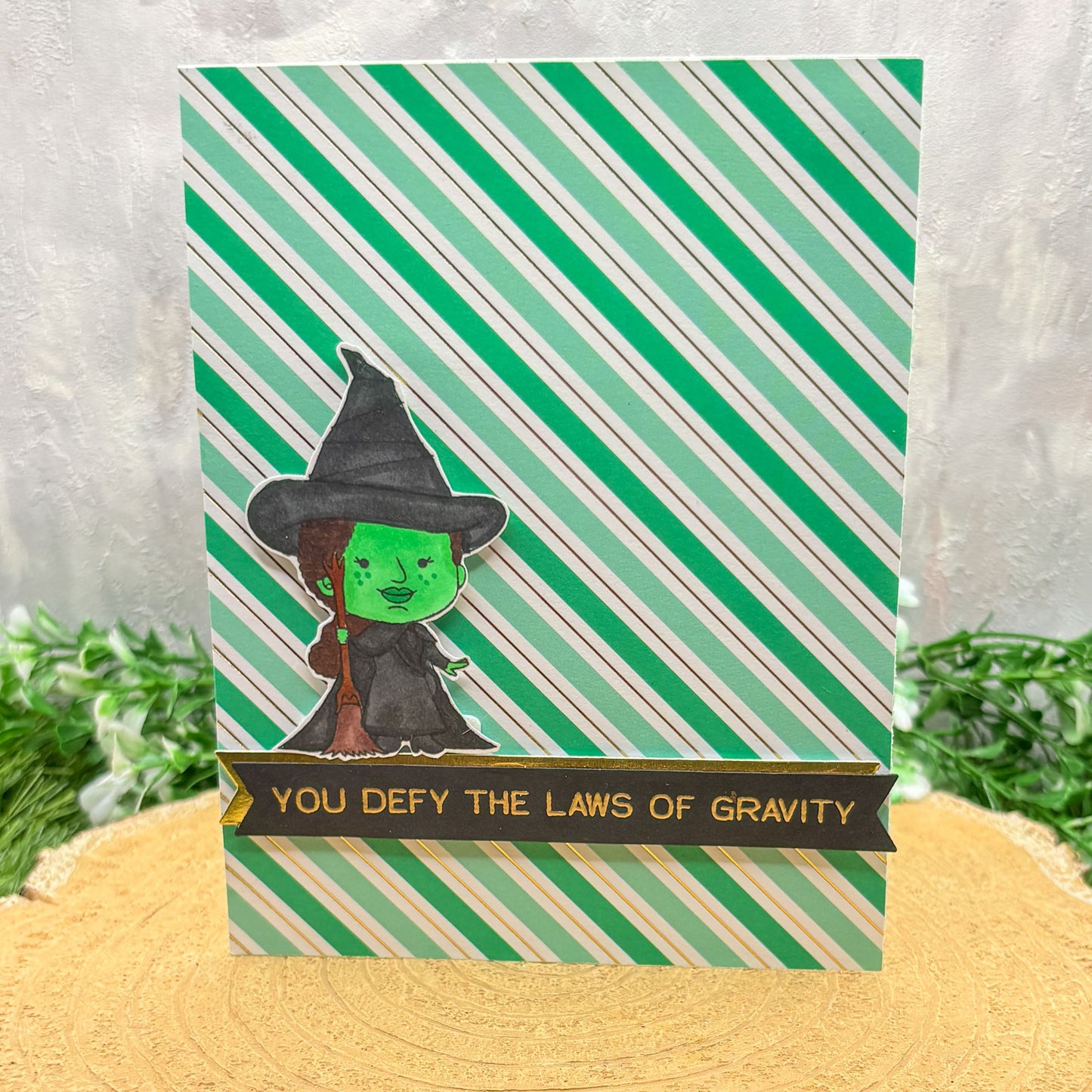 Green Witch Defy Gravity Handmade Character Card