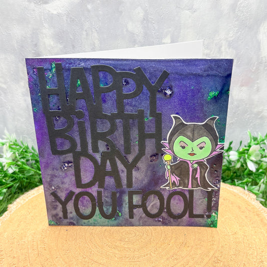 Green Evil Fairy Handmade Character Birthday Card-1