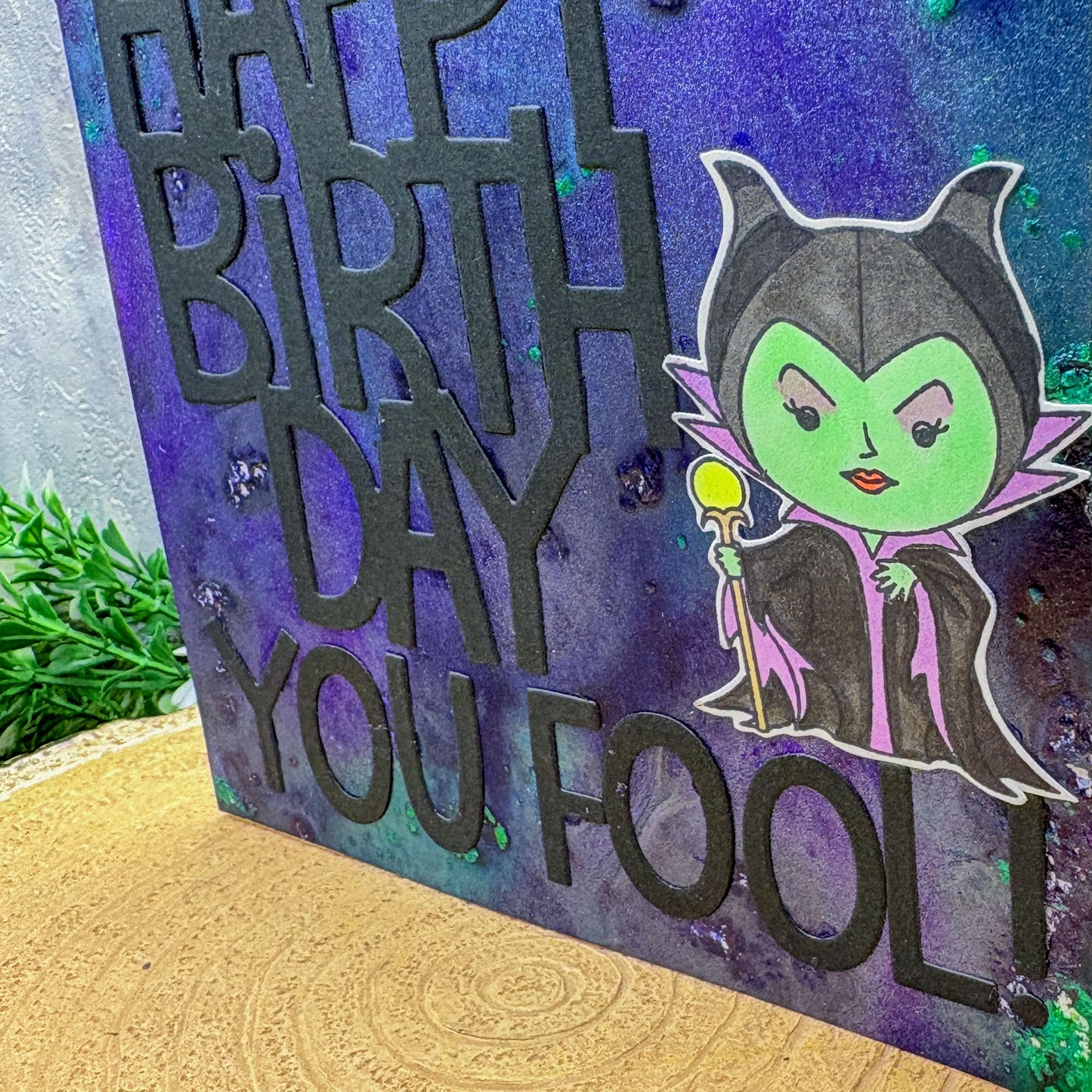 Green Evil Fairy Handmade Character Birthday Card-2