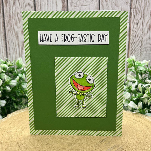 Green Frog Puppet Handmade Character Birthday Card