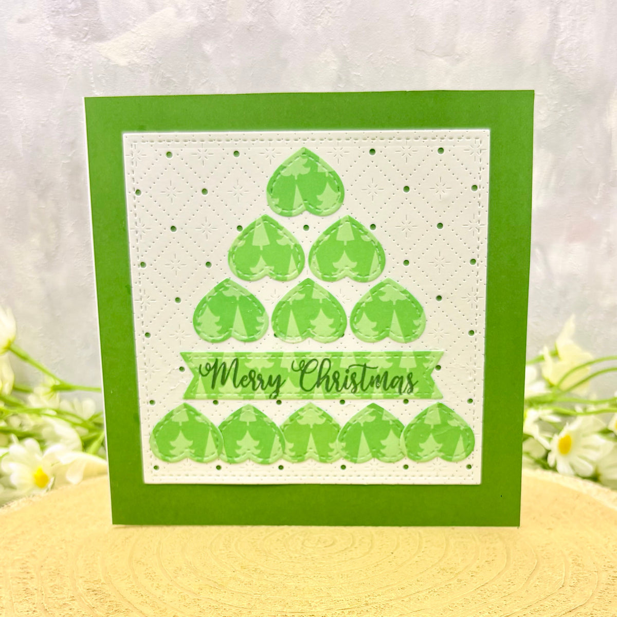 Green Heart Tree Handmade Christmas Card