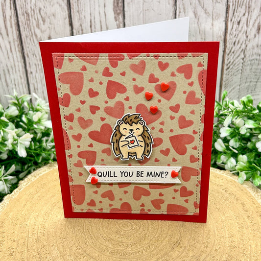 Hedgehog Quill You Be Mine? Handmade Valentine's Day Card