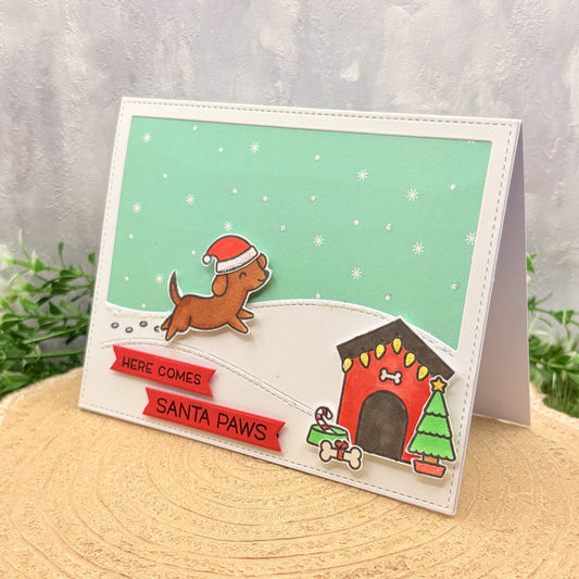 Here Comes Santa Paws Handmade Christmas Card-1