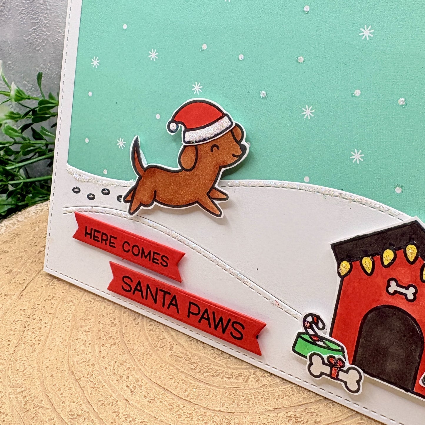 Here Comes Santa Paws Handmade Christmas Card-2