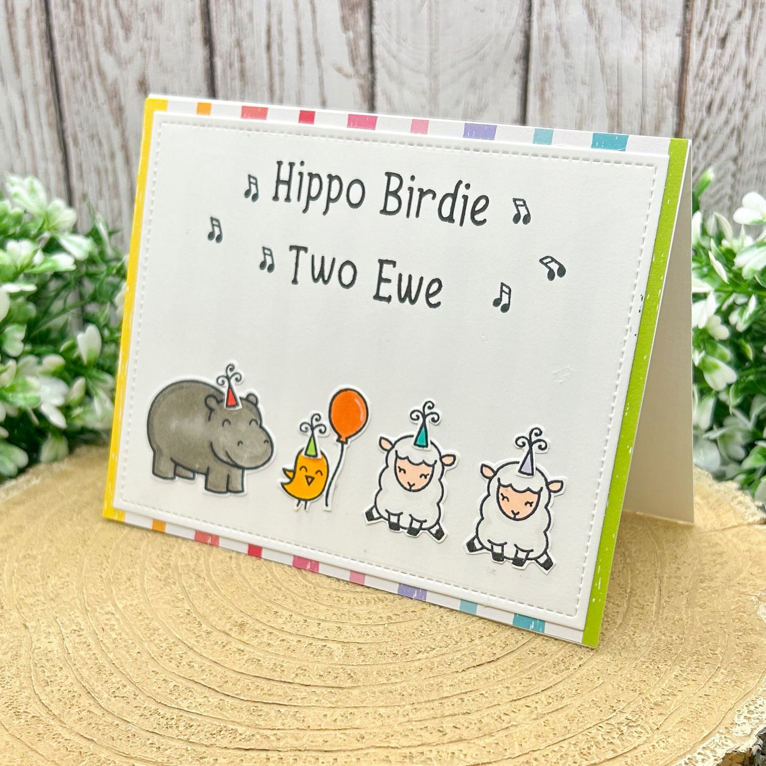 Hippo Birdie Two Ewe Funny Handmade Birthday Card-1