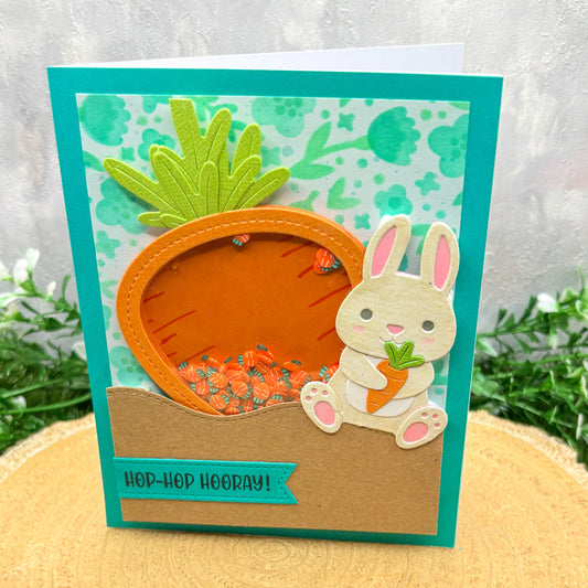 Hop Hop Hooray Bunny & Carrots Handmade Shaker Birthday Card-1