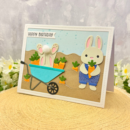 Hoppy Birthday Bunnies & Carrots Handmade Birthday Card-1