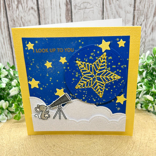 I Look Up To You Mouse Star Scene Handmade Card
