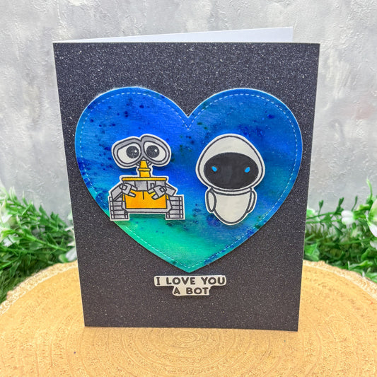 I Love You A Bot Robot Character Handmade Card-1