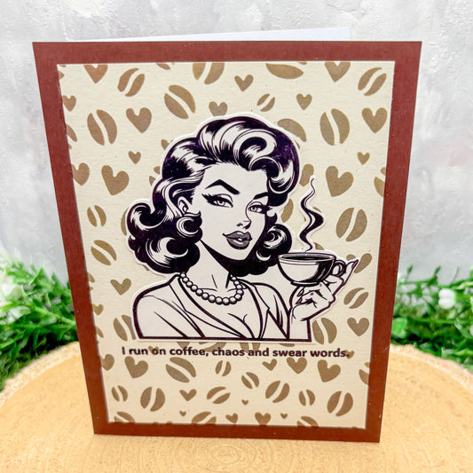 I Run On Coffee Pin Up Girl Handmade Card-1