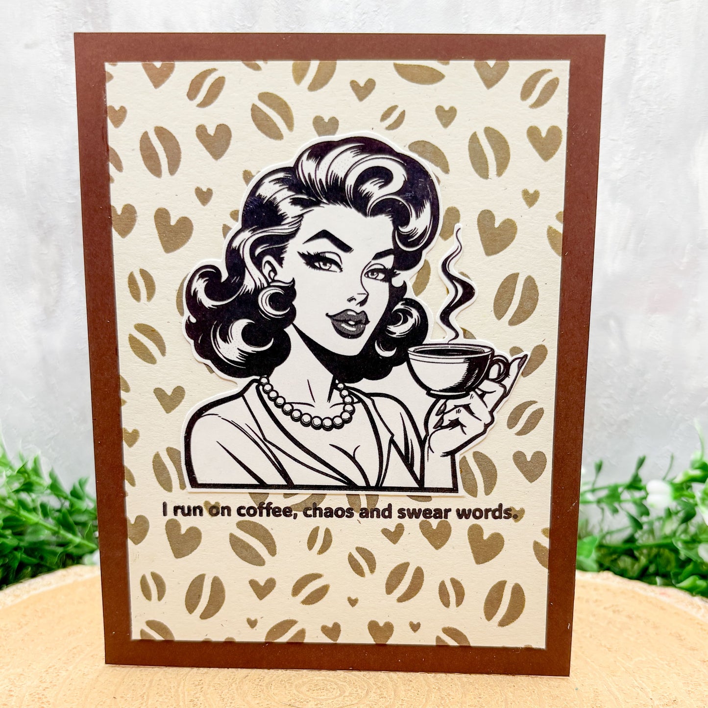 I Run On Coffee Pin Up Girl Handmade Card
