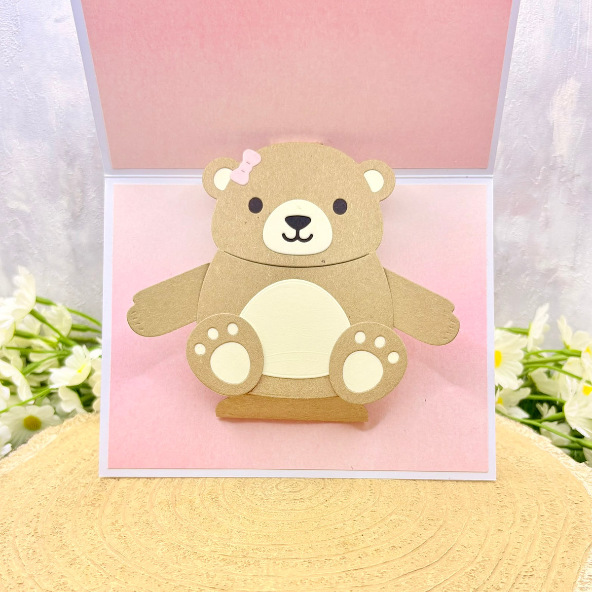 It's A Girl Pop Up Bear Handmade New Baby Card-1