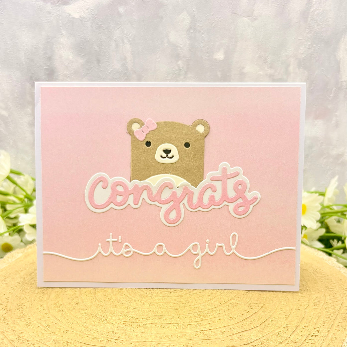 It's A Girl Pop Up Bear Handmade New Baby Card