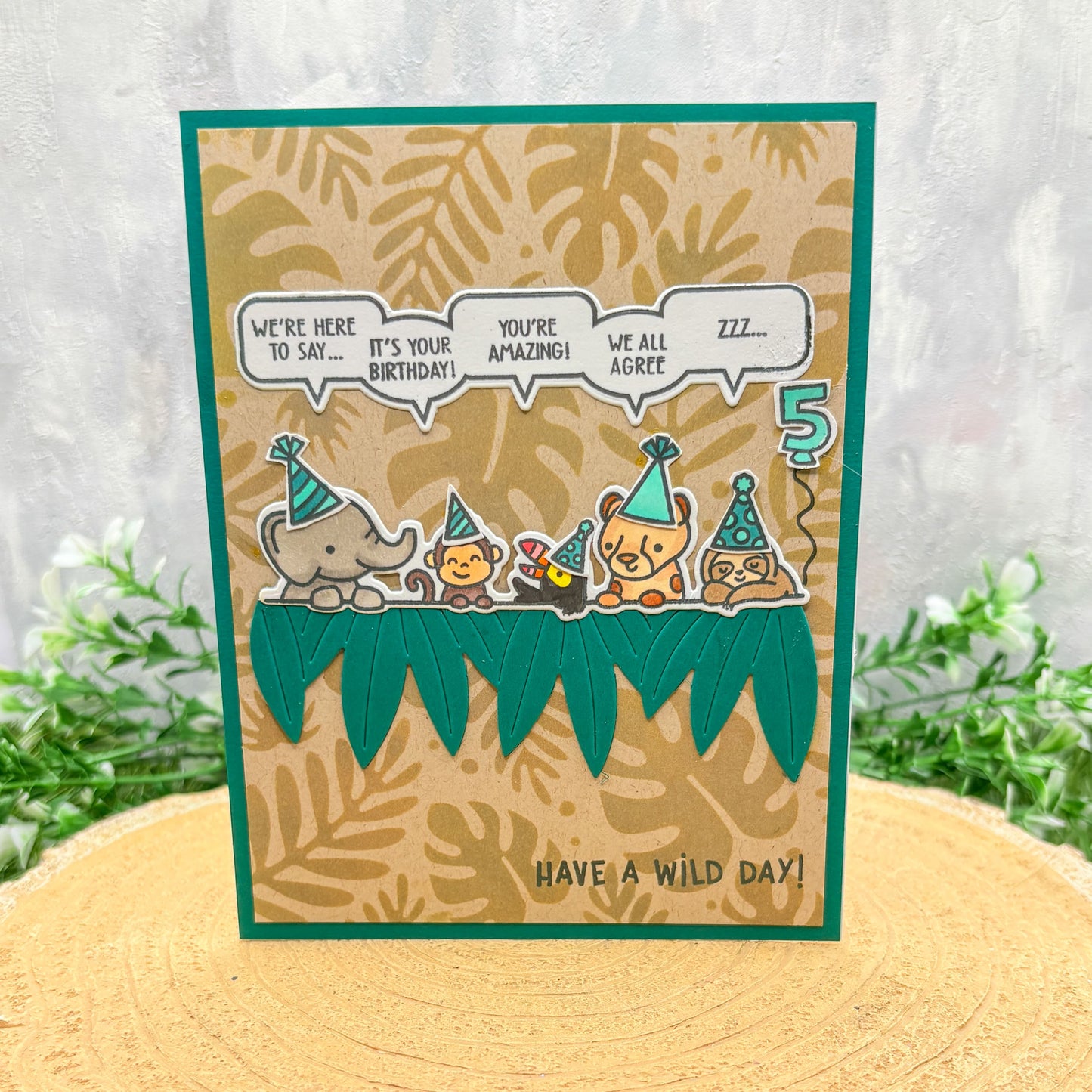 Jungle Animals Funny Quotes Handmade 5th Birthday Card