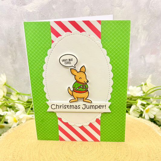 Kangaroo In Christmas Jumper Handmade Christmas Card-1