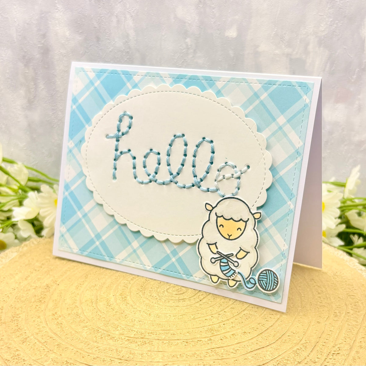 Knitting Sheep HELLO Handmade Card-1