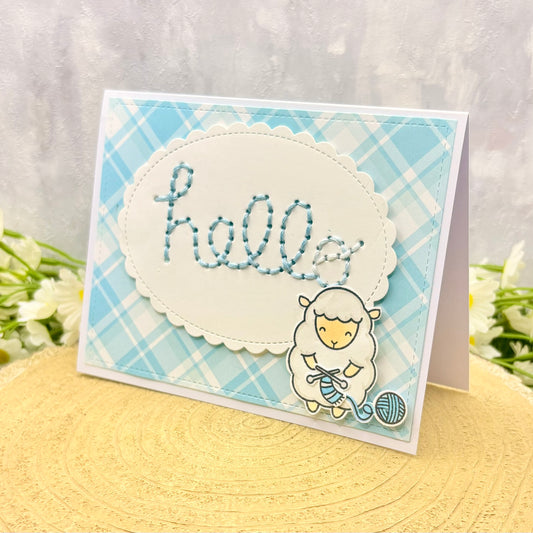 Knitting Sheep HELLO Handmade Card-1